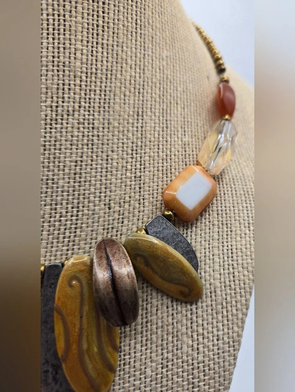 Chico's Amber Gold Copper Mixed-Media Statement Choker Artsy Flower Forest Fairy